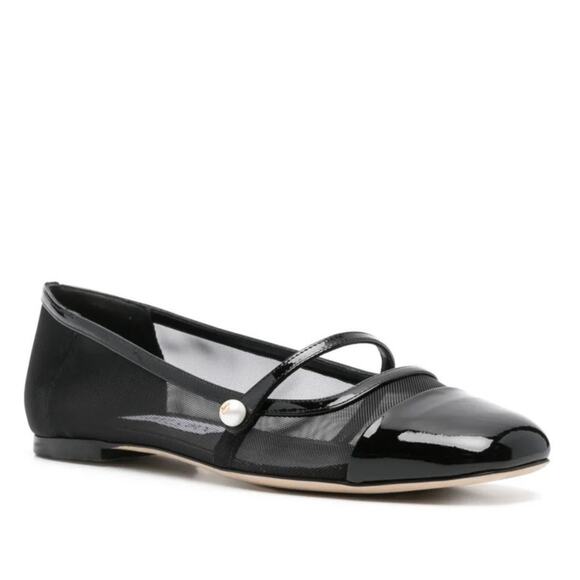 Jimmy Choo Elisa Flats Ballet Mesh Patent Leather Ballerina Mary Jane Bead Sz 7 - Picture 1 of 15